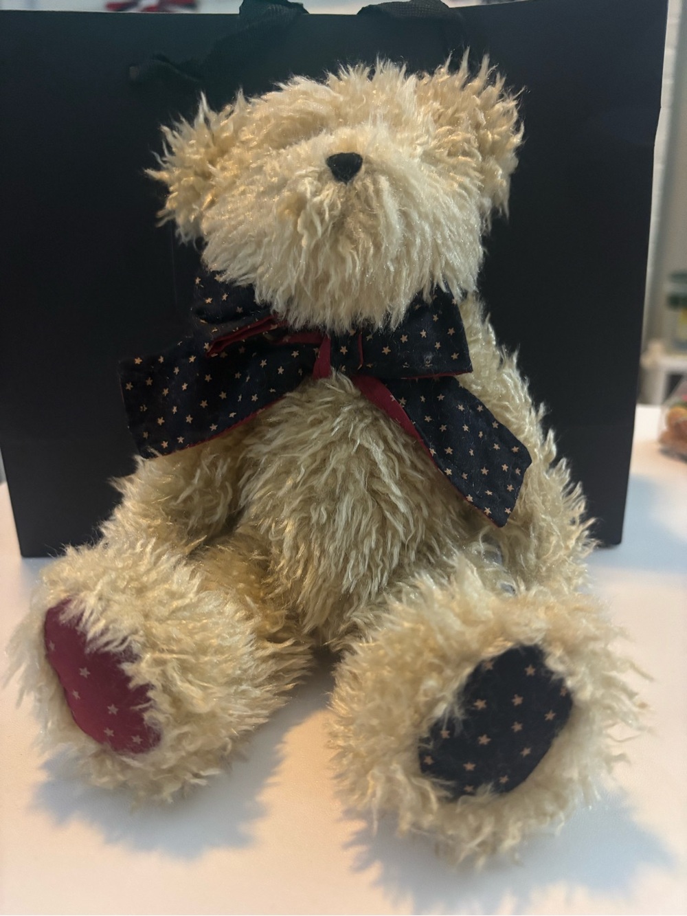 Boyds Bears H.B.'s Heirloom Plush Bear 8" Navy Red Stars Bow Tie 93449V NWT